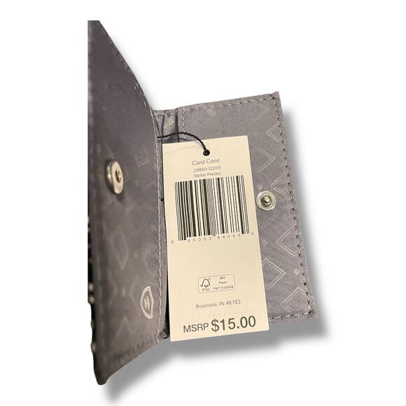 Vera Bradley Mini Card Case Stellar Paisley 29860 ID Wallet Black White NWT New - Picture 4 of 7